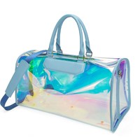 Sacs de voyage unisexes personnalisés pour les loisirs, sacs à main vintage roses et bleus en PC transparents et imperméables avec fermeture éclair, acceptant le logo personnalisé pour femmes