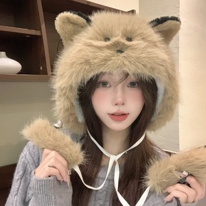 Chapeau en peluche Blush Cat pour femmes, chapeau de pêcheur chaud d'hiver doublé de polaire épaisse pour le cyclisme en plein air - Product Image 3