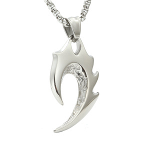 Collier pendentif en forme de crochet en acier inoxydable unisexe, bijoux à la mode, couleur argent blanc, cadeau - Product Image 1