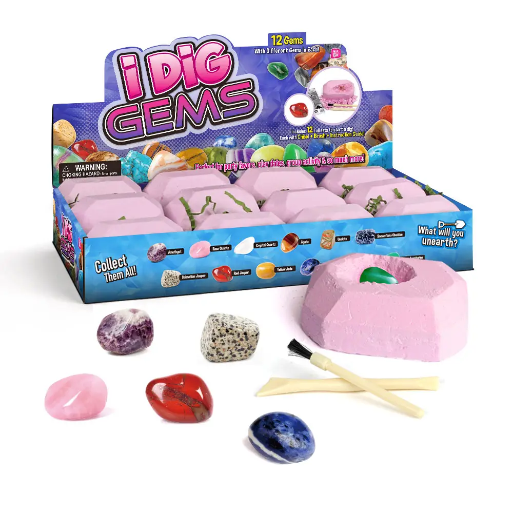 Kit de pelle de roche naturelle pour enfant, contenant des minéraux, des pierres précieuses, jouet d'arc-en-ciel
