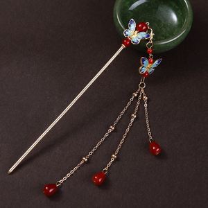 Horquilla para el pelo con borla roja y flor de perlas, elegante forma de abanico, estilo chino versátil, para fiesta Hanfu - Product Image 4