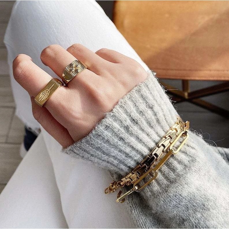 厚い長方形のリンクチェーン毎日積み重ね18K金メッキステンレス鋼紙