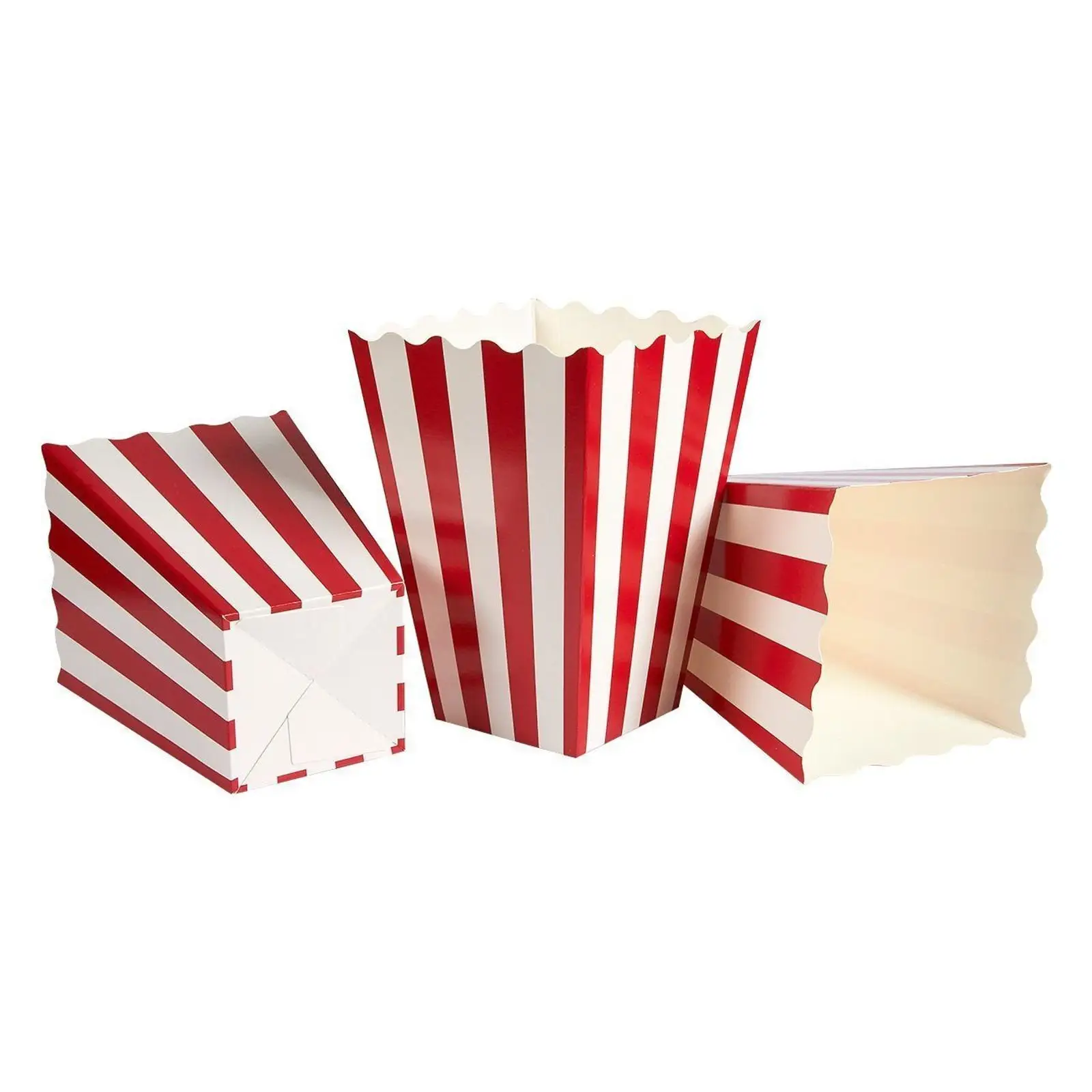 Popcorn Paper Box Bulk Red & White Candy Holder Containers for Movie Night Favors, Carnival Circus Party Supplies Decorations