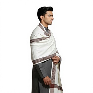 Men Winter <b>Wool</b> Shawl Ethnic <b>Wrap</b> Scarf Floral Patterned Border Warm Breathable Skin-Friendly for Cold Weather - Product Image 3