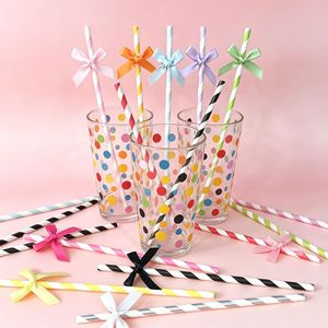 Paper Straw Cake Toppers With Bow 10 Pack Disposable Party Decorations For Dessert Table - Product Image 1