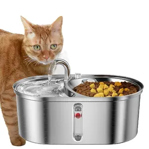 Mangkuk air minum kucing 3 L, Dispenser air hewan peliharaan, mangkuk ganda Stainless Steel otomatis memberi makan