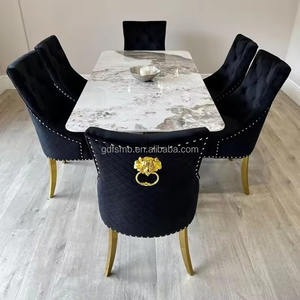 Bộ bàn ăn sang trọng kiểu Ý 4 6 8 ghế, bàn ăn nhà hàng, bộ bàn ghế bằng thép không gỉ, bàn ăn mặt đá cẩm thạch - Product Image 2