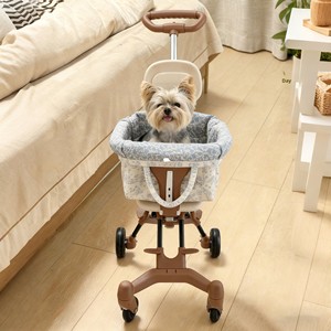Poussette pliable légère à 4 roues pour animaux de compagnie avec panier de transport amovible en tissu floral, poussette tricycle portable pour chat et chien à vue haute - Product Image 5