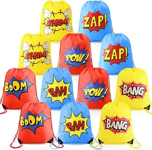 Подарочный рюкзак на шнурке, вместительный рюкзак для вечеринки супергероев, подарок для мальчиков и девочек на день рождения, желтый, синий, красный цвет на заказ, OEM