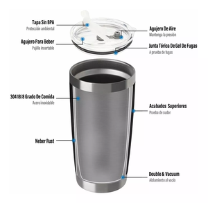 Vaso Térmico de Acero Inoxidable para Frío y Caliente, Taza para Café, Tumbler para Sublimación, Termo de Vacío de Doble Pared con Tapa - Product Image 4
