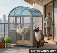 Solarium de Luxe Moderne pour Chat d'Extérieur Hivernal avec Balcon - Enclos Résistant aux Intempéries avec Cadre en Bois Écologique et Toit Transparent Imprimé Anti-UV