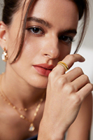Ensemble de bagues à double couche, bande unie et bande en zircon, ton or, bagues empilables minimalistes pour femmes, bijoux de mode au quotidien