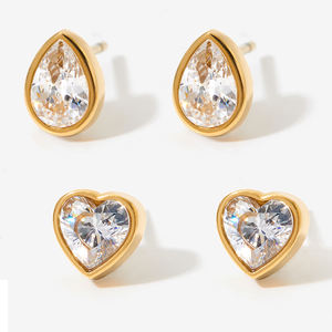 Cliclimoda minik Waterdrop paslanmaz çelik saplama küpe kadınlar için Trendy altın kaplama kalp saplama küpe takı - Product Image 1