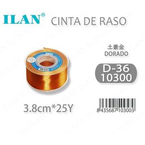 ริบบิ้นผ้าซาตินอิลัน 3.8 ซม. 25 หลา สีทอง D36 - Product Image 3