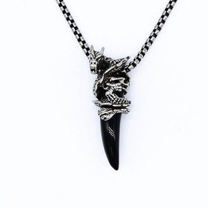 Yunnique Dragon Tooth Animal Zodiac Pendant Necklace Stainless Steel Black Gemstone Unisex Gift Jewelry - Product Image 1