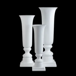 Set of 3 White Tall Trumpet Vase for Home Wedding Eco Friendly Clay Fiberglass Large Floor Vases