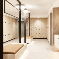 Nouveaux Vestiaires de Salle de Sport Personnalisés avec Bancs, Design Commercial Intelligent, Imperméables, en Stratifié Compact Phénolique HPL pour Rangement en Salle