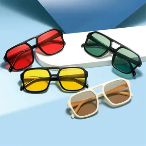 Дешевые пластиковые пользовательские логотип оверсайз поступление винтажные женские модные квадратные двойные мостовые роскошные дизайнерские солнцезащитные очки для мужчин для женщин