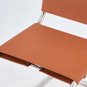 Chaise de salle à manger simple en cuir de selle moderne en acier inoxydable sans accoudoirs salon restaurant loisirs chaise de bureau en cuir en métal - Product Image 4