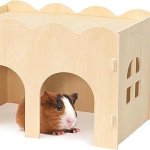 Nido de Madera para Cobayas, Casa para Hámsteres, Escondite para Animales Pequeños, Cama Interior Duradera, Estilo Rectangular Simple - Product Image 1