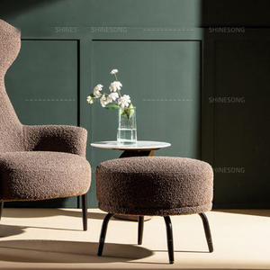 Pouf rond moderne en tissu avec pieds en acier inoxydable, ottoman, fauteuil <span class=keywords><strong>de</strong></span> détente marron avec repose-pieds - Product Image 2
