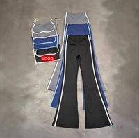 Ensemble athlétique 2 pièces pour femme : débardeur et pantalon évasé long, respirant, confortable, dos nu, motif lettres, pour gym et yoga