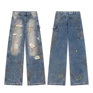 กางเกงยีนส์ทรงแบ็กกี้ ผู้ชาย สไตล์วินเทจ ผ้าฝ้ายเดนิม ทรงขากว้าง ขาเดี่ยว แต่งรอยขาด สำหรับผู้ชาย - Product Image 1