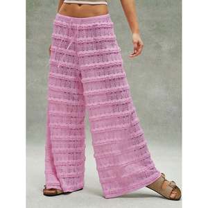 Pantalon large en crochet à volants pour femme avec cordon de serrage à la taille pour l'été - Product Image 3
