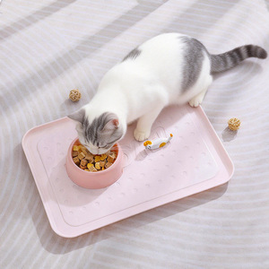 Pet Feeding <b>Mat</b> Thickened Non Slip Anti Spill Food Tray For Cat <b>Dog</b> <b>Bowl</b> Leak Proof Simple Design Square Shape - Product Image 1