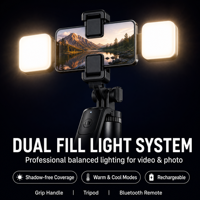 Lampe de remplissage LED double pour trépied de téléphone portable 5V en alliage d'aluminium, rechargeable par USB-C, idéale pour le vlogging et le streaming en direct