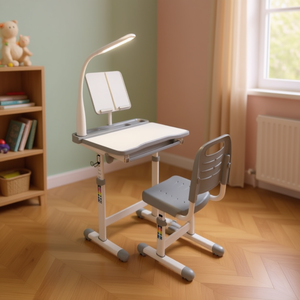 Ensemble chaise et bureau pour enfants à hauteur réglable avec lumière LED et support pour livres, mobilier moderne en plastique pour espace d'étude des enfants - Product Image 2
