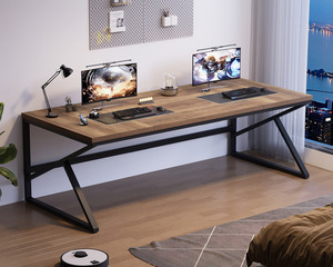Bàn văn phòng hiện đại cho 2 người công nghiệp kim loại gỗ Màn hình Kép PC chơi Game bàn máy tính cho văn phòng nhà phòng ngủ phòng khách - Product Image 4