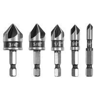 Kit d'outils de perçage en acier rapide 4241, comprenant un foret à quatre cannelures, un fraiseuse à cinq cannelures, un fraiseuse à ébavurer et un poinçon, en coffret, avec foret étagé