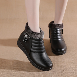 Botas de Invierno para Mujer, Punta Redonda, Tacón Plano, Forradas de Piel, Suela de Goma Antideslizante, Estilo Clásico con Decoración de Diamantes de Imitación - Product Image 3