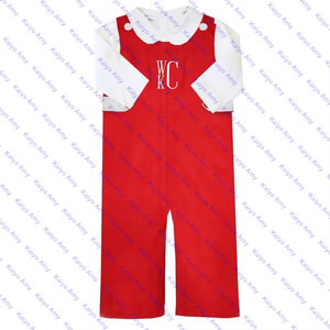 2025 bébé garçon monogramme rouge <span class=keywords><strong>et</strong></span> vert Longall ensemble velours côtelé noël Jon Jon barboteuses tenues d'hiver - Product Image 3