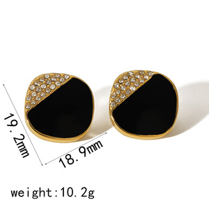 Geometric Rhinestone <b>Stud</b> <b>Earrings</b> <b>Black</b> Gold Plated 18K Stainless Steel Bezel Setting For Women Fashion Jewelry - Product Image 4