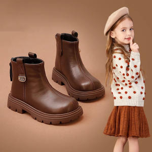 Nouvelles bottes pour filles de style britannique 2025, semelle en caoutchouc, profil bas, couleur unie, tendance, bottes d'automne et d'hiver pour enfants - Product Image 1