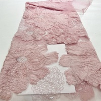 Tissu en dentelle française vintage et sexy de luxe avec des paillettes perlées, des fleurs 3D et des perles pour robes de mariée, nouveaux modèles