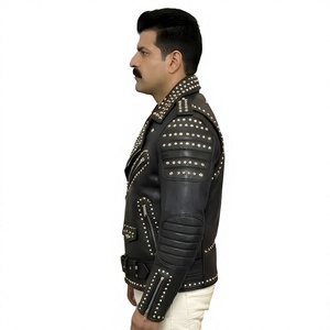 Chaqueta Varsity de Cuero de Oveja para Hombre, de Alta Calidad, con Tachuelas, Corte Ajustado, Impermeable, Cortavientos y Transpirable para Invierno - Product Image 4