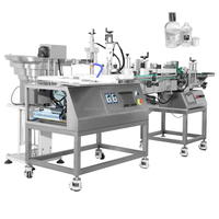 Machine de remplissage et de scellage automatique de petites bouteilles, type rotatif, pour le remplissage de liquides, d'huiles essentielles, de sérums, de lotions et de boissons.