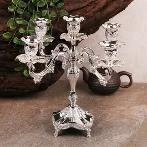 QIAN HU Vintage Retro Home Decoration Romantischer Esstisch Hochzeit Silber Kerzenhalter Elegante Metall China Kerzenhalter 5 Arme