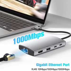 Adaptateur Hub <span class=keywords><strong>USB</strong></span>-<span class=keywords><strong>C</strong></span> Type <span class=keywords><strong>C</strong></span> 9 en 1 avec Port Réseau RJ45 3.0 en Alliage d'Aluminium en Stock - Product Image 6
