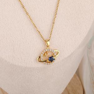 Collier Planète Bleue Style Ins pour Femme Design Double Étoile Diamants Cloutés Etoiles de Rêve Mode Zircon - Product Image 2