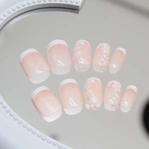 Pure Desire Girl usable 24 piezas flor blanca Nail Art lindo dulce estilo francés corto T diseño Simple <span class=keywords><strong>uñas</strong></span> artificiales - Product Image 3