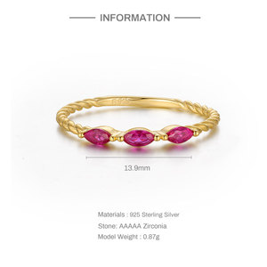 CANNER S925 Sterling <b>Silver</b> INS Geometric Pink Marquise Morganite Twist <b>Band</b> <b>Ring</b> Zircon Step <b>Ring</b> - Product Image 3