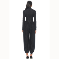 Combinaison plissée noire à manches longues et jambes larges pour femme, style décontracté, fabrication OEM/ODM