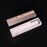 Boîte cadeau longue personnalisée pour collier, emballage de bijoux de luxe en or métallique avec nœud élégant pour boutique
