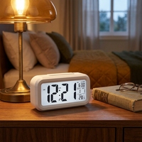 Jam Alarm Digital LED Jam Meja Elektronik Lampu Latar Pintar Tunda Layar LCD Besar Suhu Tanggal Kalender Hadiah Malam Hari Rumah