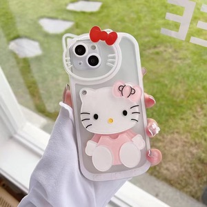 3D Lovely Hellokitty Makeup Mirror with Lens Film Mobile Phone <strong>case</strong> <strong>for</strong> iphone 11 12 13 14 15 16 Promax KT Cat Phone Accessories