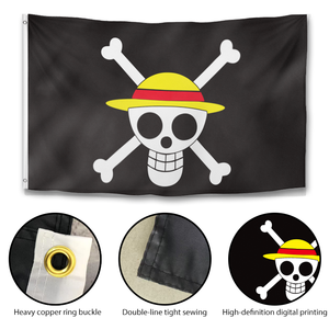 Bandiera dei Pirati <span class=keywords><strong>di</strong></span> <span class=keywords><strong>One</strong></span> <span class=keywords><strong>Piece</strong></span> con Cappello <span class=keywords><strong>di</strong></span> Paglia <span class=keywords><strong>di</strong></span> Luffy 3x5ft, Doppia Faccia, Jolly Roger, Banner Anime per Decorazione Parete Camera da Letto o Man Cave - Product Image 3